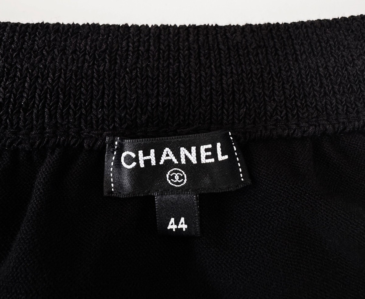 CHANEL 20P BLACK CROCHET KNIT CAMELLIA CC BUTTONS MIDI SKIRT 44 | eBay