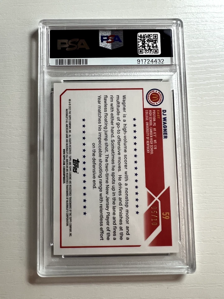 2023 Topps Chrome McDonald's All American DJ WAGNER /10 Black PSA 9 Rookie RC 59 - Image 3 of 4