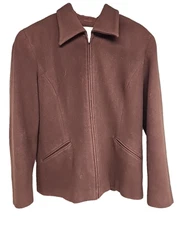 Finity Women's Wool Nylon Cashmere Full Zip Coat Jacket - Brown