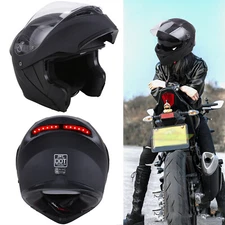 LED Tail Lights Helmet Motorcycle Dual Visor Flip-Up Modular Full Face Helmet