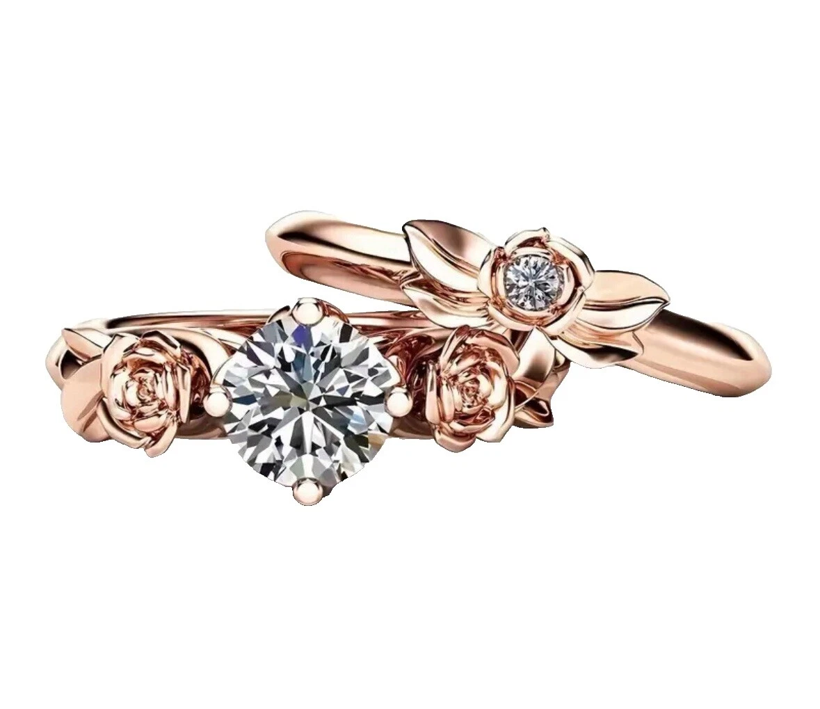 Chapado en oro rosa flores y plantas de Banda Anillos de Moda