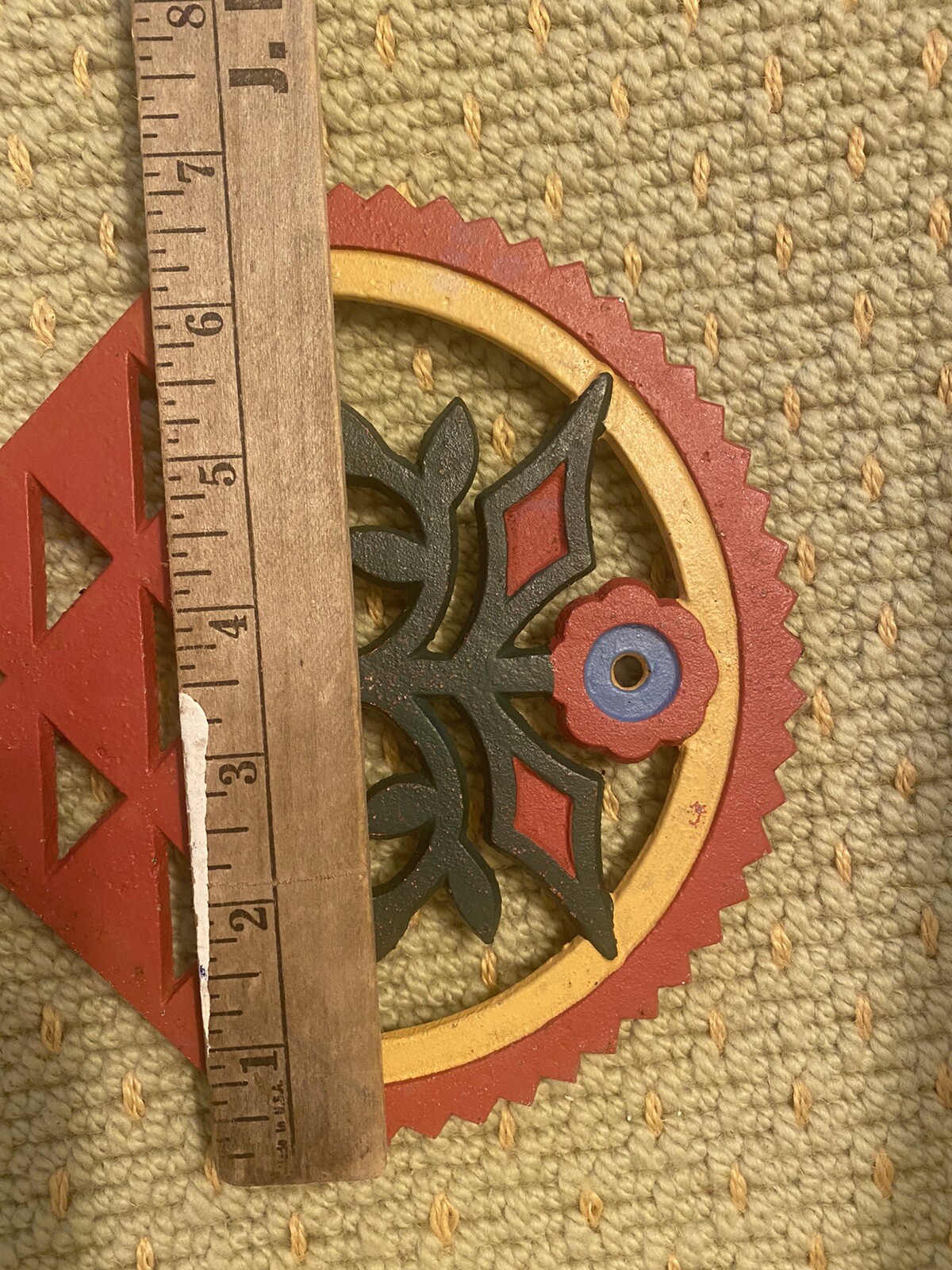 Vintage farmhouse kitchen Flowers In Basket Cast Iron Trivet wall Cottage decor