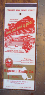 GIANT MATCHBOOK COVER: CAPEWAY REALTY CO. WEYMOUTH, MASSACHUSETTS MATCHCOVER C11