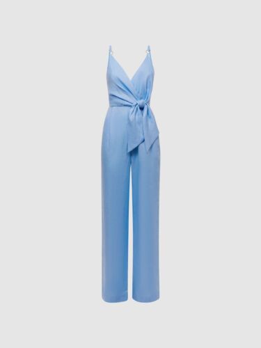 BNWT REISS BLUE LINEN BELTED JUMPSUIT UK SIZE 10 - Picture 3 of 4