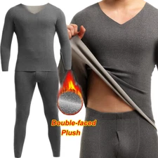 Men Fleece Lined Thermal Underwear Set Long Johns Top & Bottom Pants Winter Warm