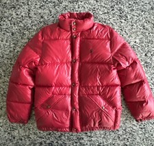 Polo Ralph Lauren White Duck Down Puffer Jacket Red Sz XL 18-20 Kids Nylon