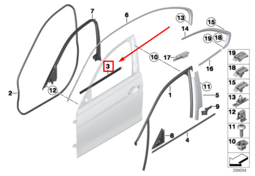 NEU BMW 3-SERIE F30 F31 F80 O / S RECHTSORTTÜR FENSTERDICHTUNG 7258300 12-18 - Bild 6 von 6