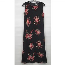 Daiquiri Women Black Floral Sleeveless Slim Fit Midi Shift Dress Medium