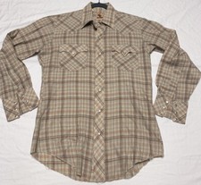 Vtg 70s Cowhand Western Pearl Snap Burberry Plaid Shirt Size 15.5/33 Small