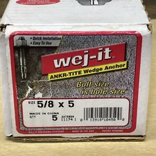 Wej-It ANKR-TITE Wedge Anchors 5/8 x 5 Zinc Plated Carbon Steel Nut Washer Qty 5