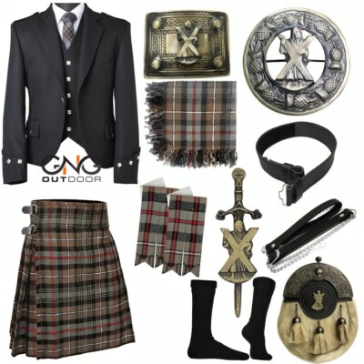 Herren Scottish Argyle Jacke Hochzeit Kilt Outfit Jacke 10 Teile Kilt Outfit