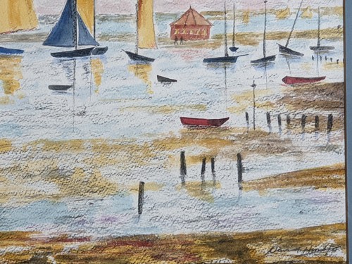 Contemporary Original pastel drawing by David Hindle Seaside landscape with ship - Picture 9 of 14