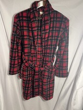 Vintage Youth Cherokee Black  Red Terry Cloth Thick Robe Size L