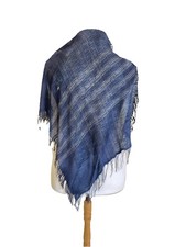 H74 Authentic Fendi Zucca FF Monogram Scarf Blue Viscose Fringe Wrap Shawl Italy
