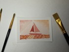 Original ACEO - Pink seaglass sailboat seascape watercolor by finns.paints — photo 2