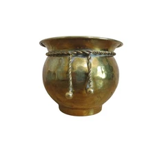 Vintage Hammered Brass Pot Planter Twisted Rope Detail Decorative Accent India