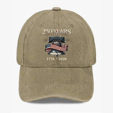 1776 2026 USA 250th Anniversary Hat Liberty Bell Patriotic Washed Baseball Cap