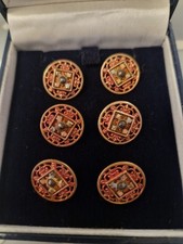Victorian Marcasite Enamel Brass Buttons *SET OF 6* 1.4cm Loop Backed