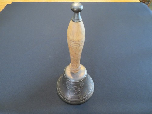 Vintage PRR Railroad Brass Hand Bell w/ Wood Handle