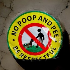 Yellow No Poop or Pee Be Respectful Instructional Warning Yard Sign