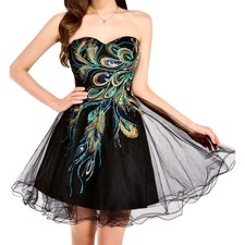 Vestido negro bordado lentejuelas pavo real sin tirantes tul balletcore hadas graduación