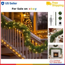 9ft Pre-Lit Christmas Garland Artificial Norfolk Pine Multi-Color Lights Indo...