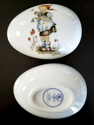 Sister Berta HUMMEL Egg Lidded Jewelry Box SCHMID W GERMANY GIRL PICKING FLOWERS