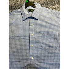 Lauren Ralph Lauren Mens Blue Micro Check Non Iron Cotton Dress Shirt 17 34/35