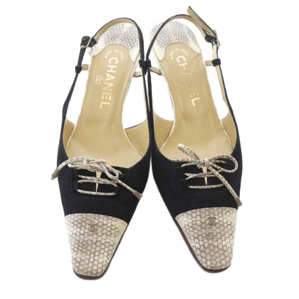 Chanel Python Sandals Strap Suede Black Beige /Sr… - image 3