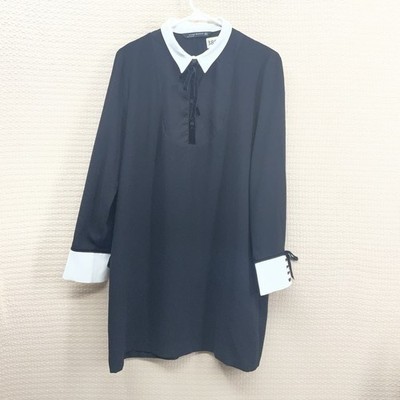 Zara Black/White Contrasting Lapel Collar A-Line Mini Dress Women Size XL