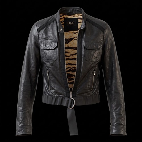 D&G by Dolce & Gabbana Black Lambskin Leather Moto Jacket — 42 IT