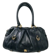 Burberry Ashbury Black Leather Handbag Small Satchel Knight Logo
