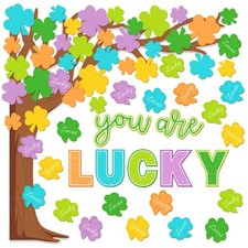 99 Pcs St. Patrick's Day Tree Bulletin Board Decoration Colored Shamrock Clover