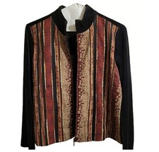 Coldwater Creek jacket Woman striped Tapestry/velour zip XL Black/maroon/tan