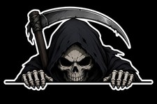Grim Reaper Skull Scythe Window Sticker Decal Black Gray White Gothic Graphic