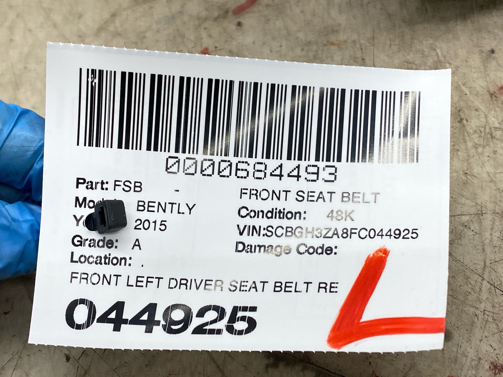 2015 BENTLEY CONTINENTAL FRONT LEFT SEAT BELT RETRACTOR W/BELT READY MOTOR LINEN