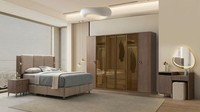 Modernes Beige Schlafzimmer Set Schrank Bett Kommode Spiegel Nachttisch