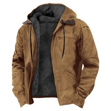 Winter New Men Casual Jackets Hooded Zipper Pocket Fashion Solid Color Fleece Wa