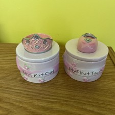 Baby Ceramic Keepsake Gift Set Girl My First Tooth Curl Boxes Pink Set of 2