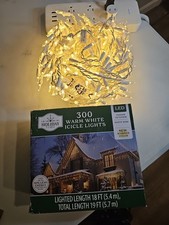 Holiday Time 300-Count Warm White LED Icicle Christmas Lights White Wire 19' NEW