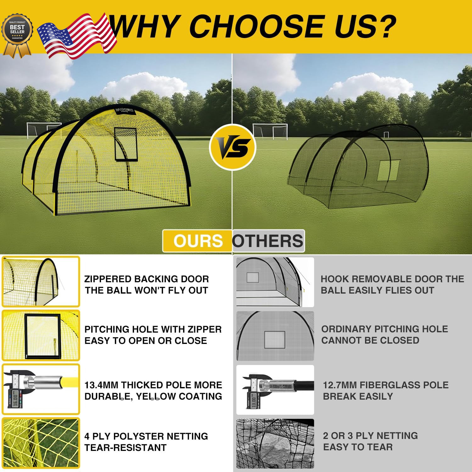 22ft x 12ft x 8ft Baseball Batting Cage Net with Pitching Machine Hole Portable