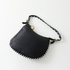 FENDI Shoulder Bag Purse Selleria Stitch Hobo Leather Black Authentic