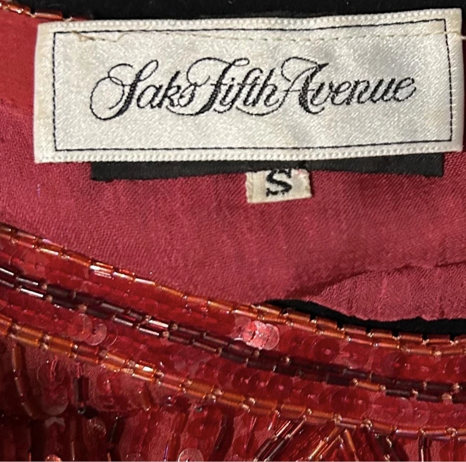 Винтажный Saks Fifth Avenue красный блестками бисером блузка верхний маленький - Изображение 3 из 3