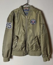 Tommy Hilfiger Giacca Bomber Verde Oliva Uomo L 85 Varsity Patch Logo Volo