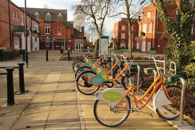 Photo 6x4 The Lawn Lincoln Hire bike rank at The Lawn with a pedal cycle  c2017