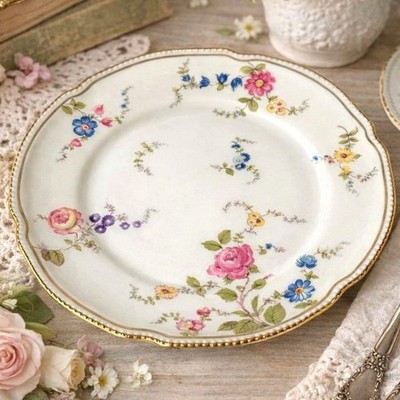 Castleton China Sunnyvale Plate VTG Floral Scalloped Gold Beaded Trim 8 Inch