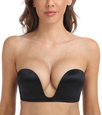 Women's Multiway Deep U Plunge Padded Push Up Convertible BraBlack32B