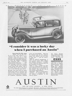 Austin Motor Cars The Sixteen Burnham Saloon - Vintage Werbung 1931