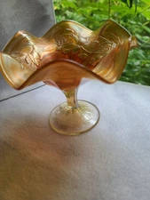 Jeanette Glass Floragold Marigold Iridescent Candy Dish