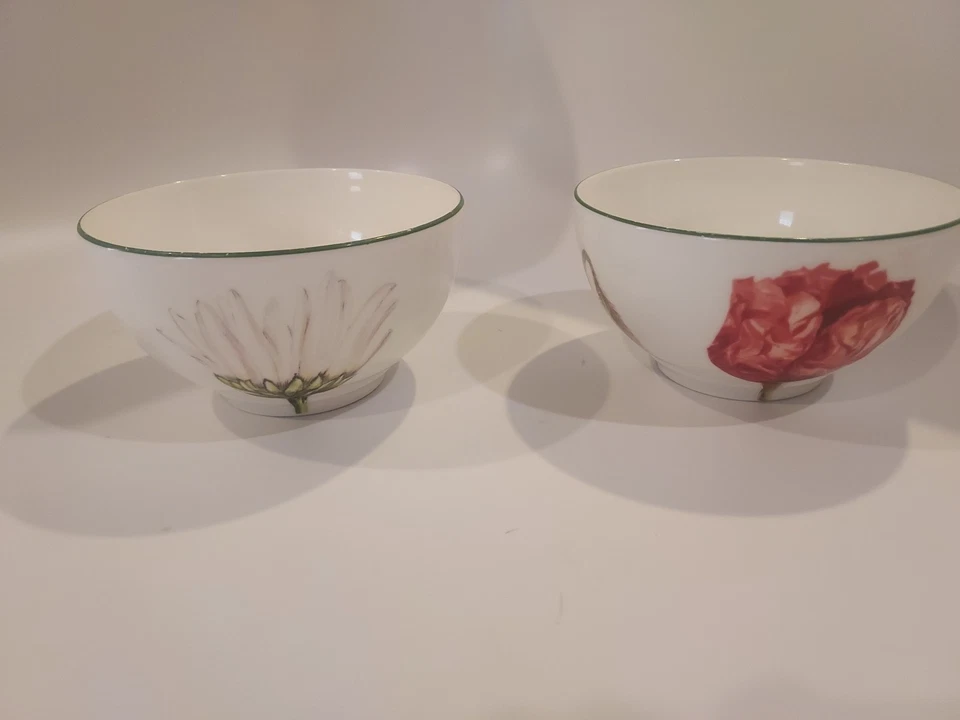 Juego de 2 tazones de arroz Villeroy & Boch Luxembourg Flora 20 oz amapola y margarita 5" por 3" Foto 3 de 4